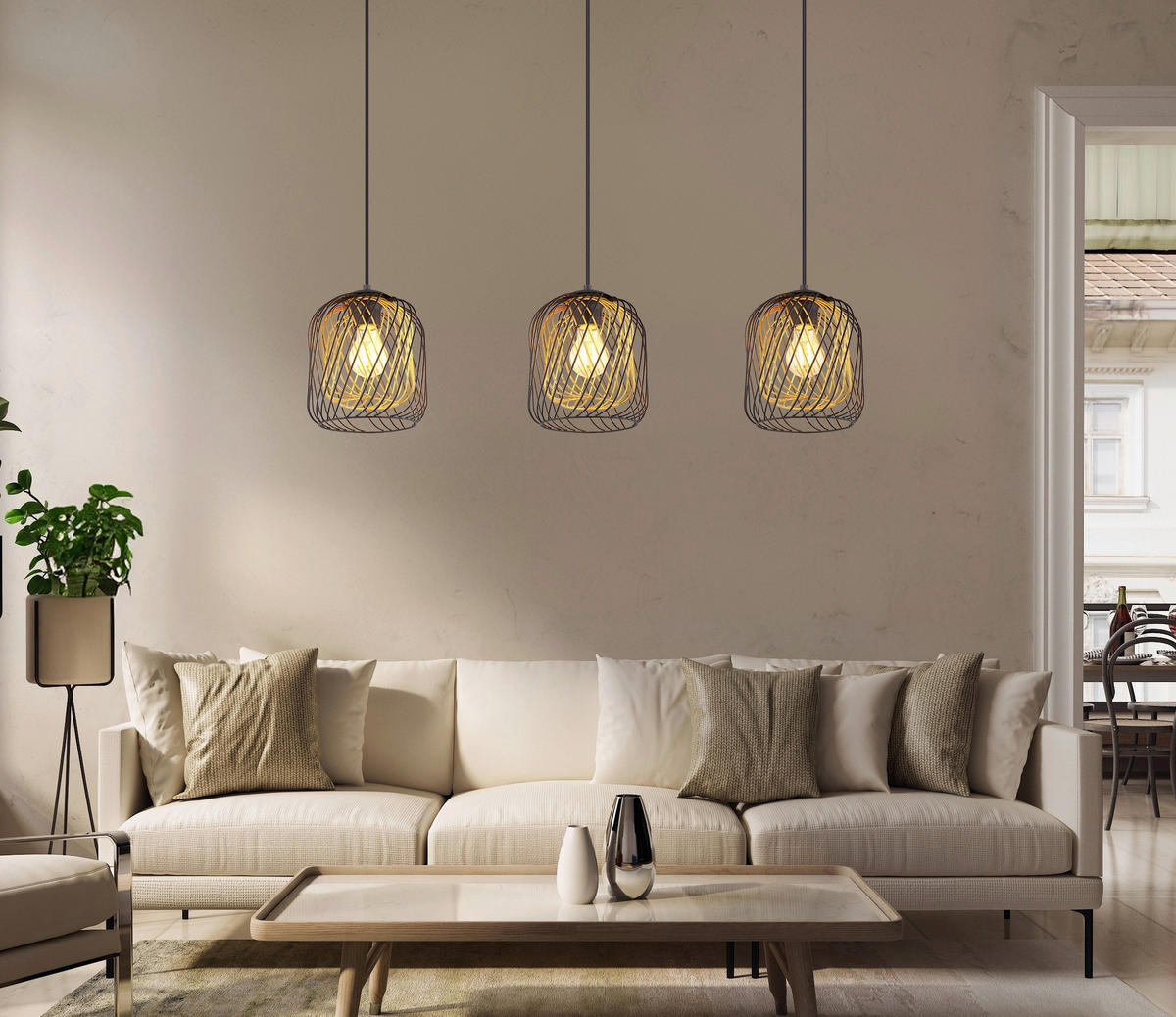 HÄNGELEUCHTE 84/18/150 cm    - Goldfarben/Schwarz, Basics, Kunststoff/Metall (84/18/150cm) - Globo