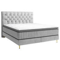 BOXSPRINGBETT 180/200 cm,  in Silberfarben, Matratze, gepolstertes Kopfteil, Topper,  - Silberfarben/Goldfarben, Design, Textil/Metall (180/200cm) - Boxxx