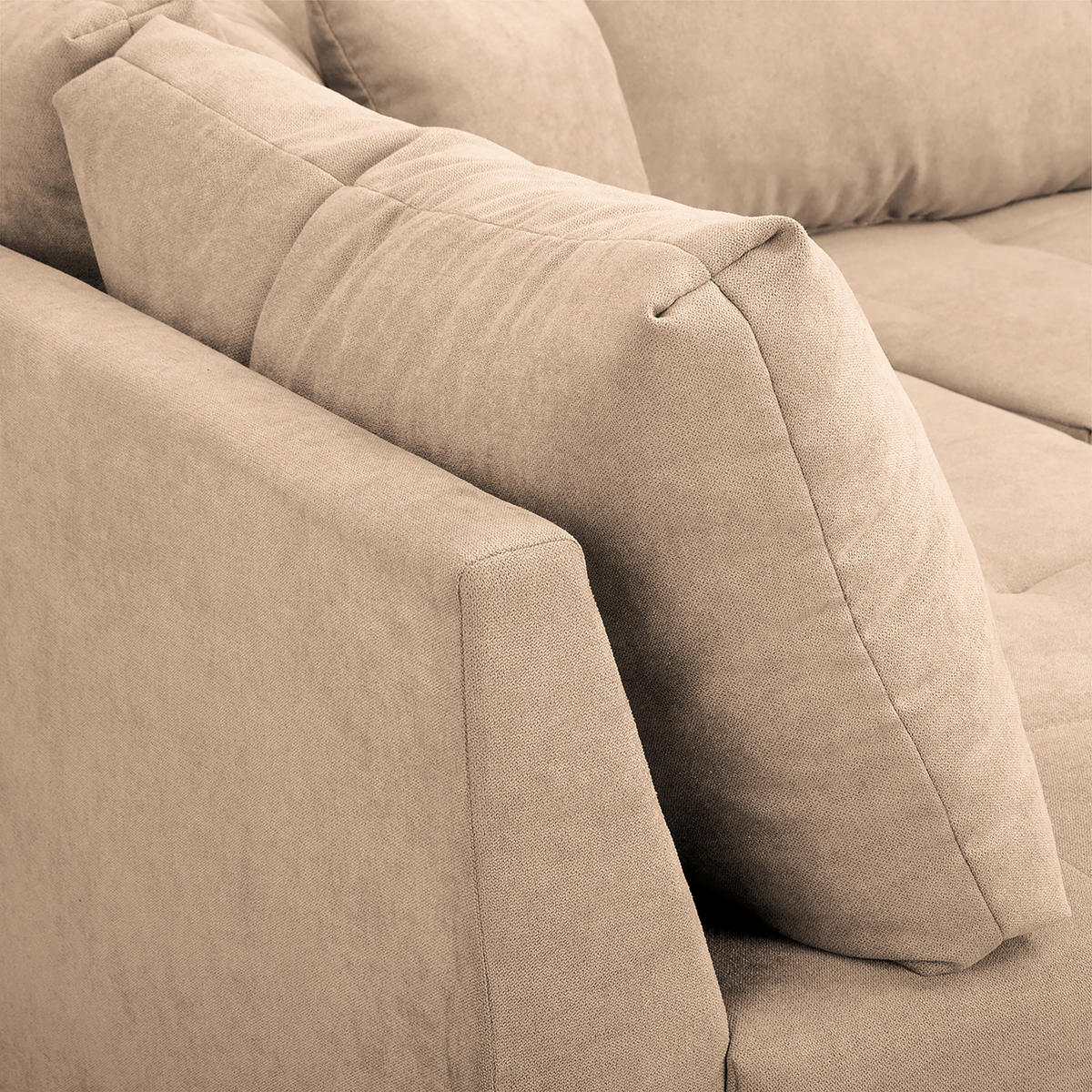 ECKSOFA inkl. Hocker Ariella Creme Mikrofaser  - Creme/Naturfarben, Design, Holz/Textil (161/231cm) - Livetastic