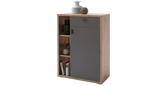 SCHUHSCHRANK Lizzano in 76/103/37 cm - Eichefarben/Anthrazit, Design, Holzwerkstoff/Metall (76/103/37cm) - Xora