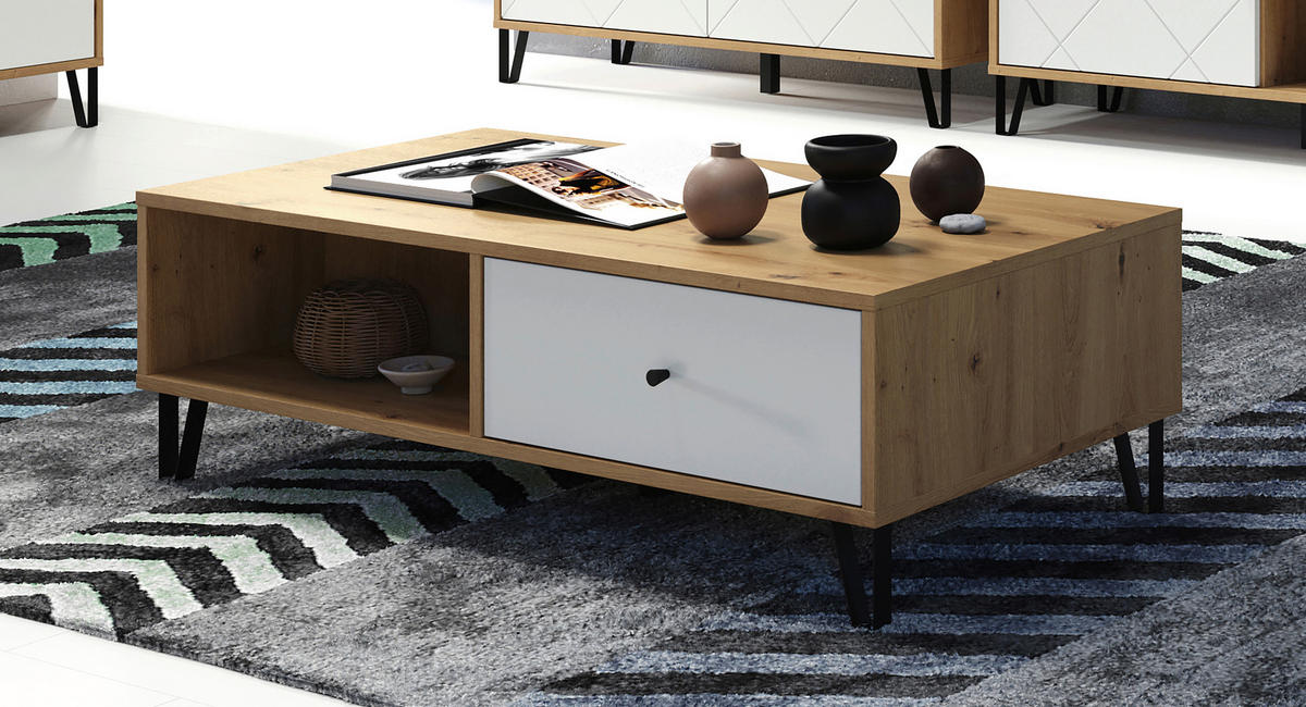 COUCHTISCH 110/60/37 cm TOUCH rechteckig Eiche Artisan, Weiß  - Schwarz/Weiß, Design, Holzwerkstoff/Kunststoff (110/60/37cm) - MID.YOU