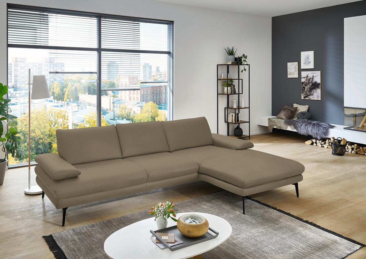 ECKSOFA in Echtleder Beige  310/180 cm  - Beige/Schwarz, Design, Leder/Metall (310/180cm) - Dieter Knoll