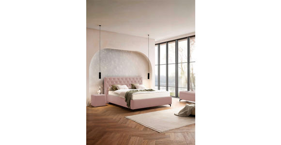POLSTERBETT gepolstertes Kopfteil, Lattenroste 180/200 cm in Hellrosa - Hellrosa/Birkefarben, KONVENTIONELL, Holz/Textil (180/200cm) - Novel