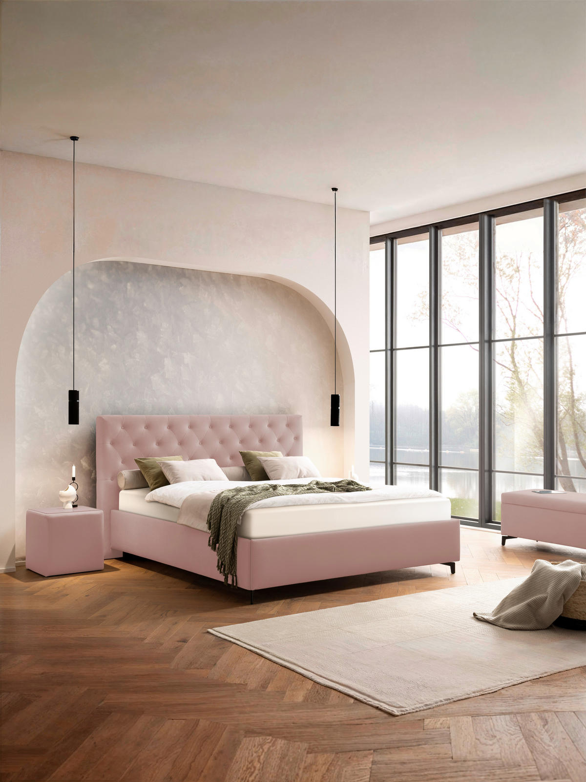 POLSTERBETT 180/200 cm  in Hellrosa  - Hellrosa/Birkefarben, Konventionell, Holz/Textil (180/200cm) - Novel