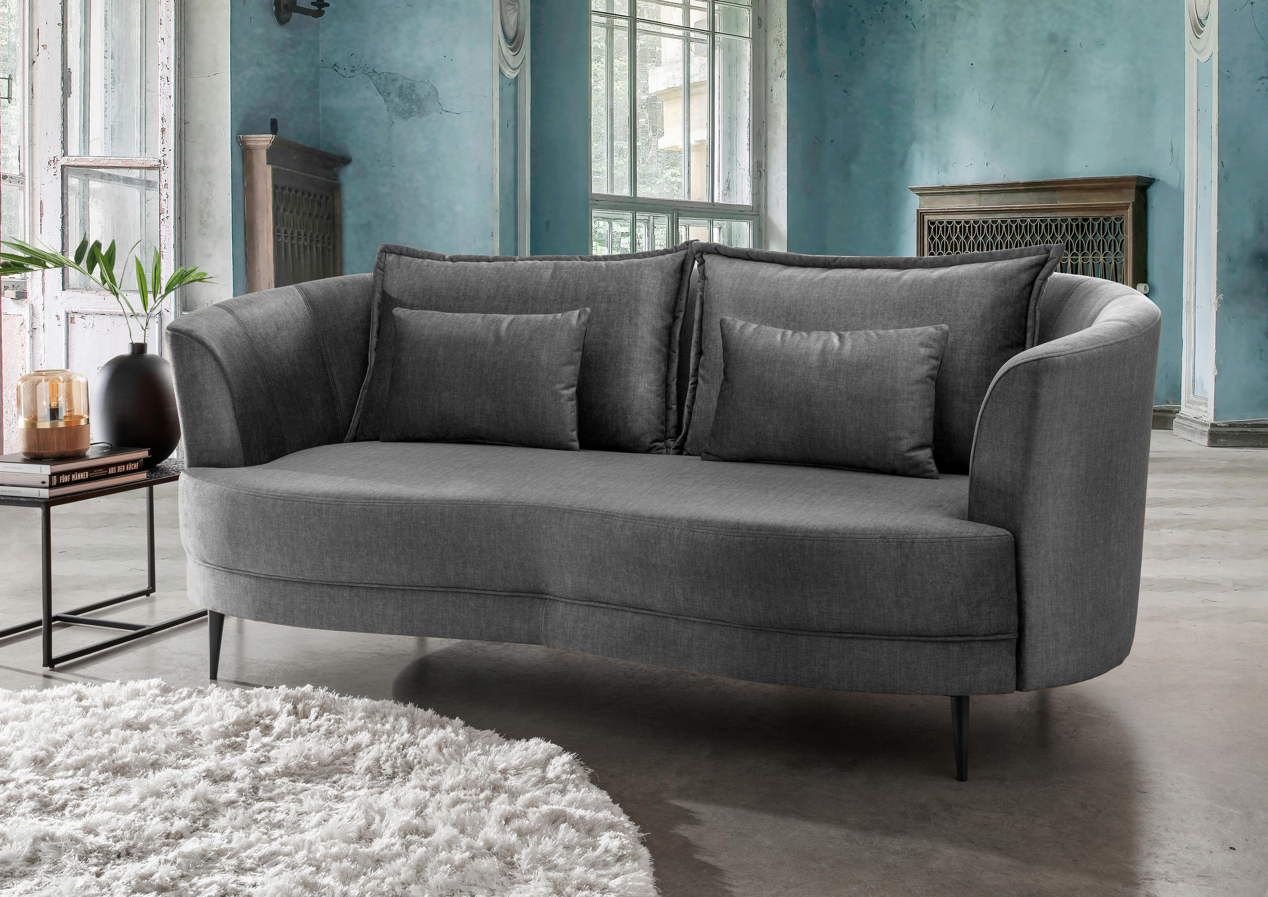 3-SITZER-SOFA in Velours Grau  - Schwarz/Grau, MODERN, Textil/Metall (209/85/101cm) - Livetastic