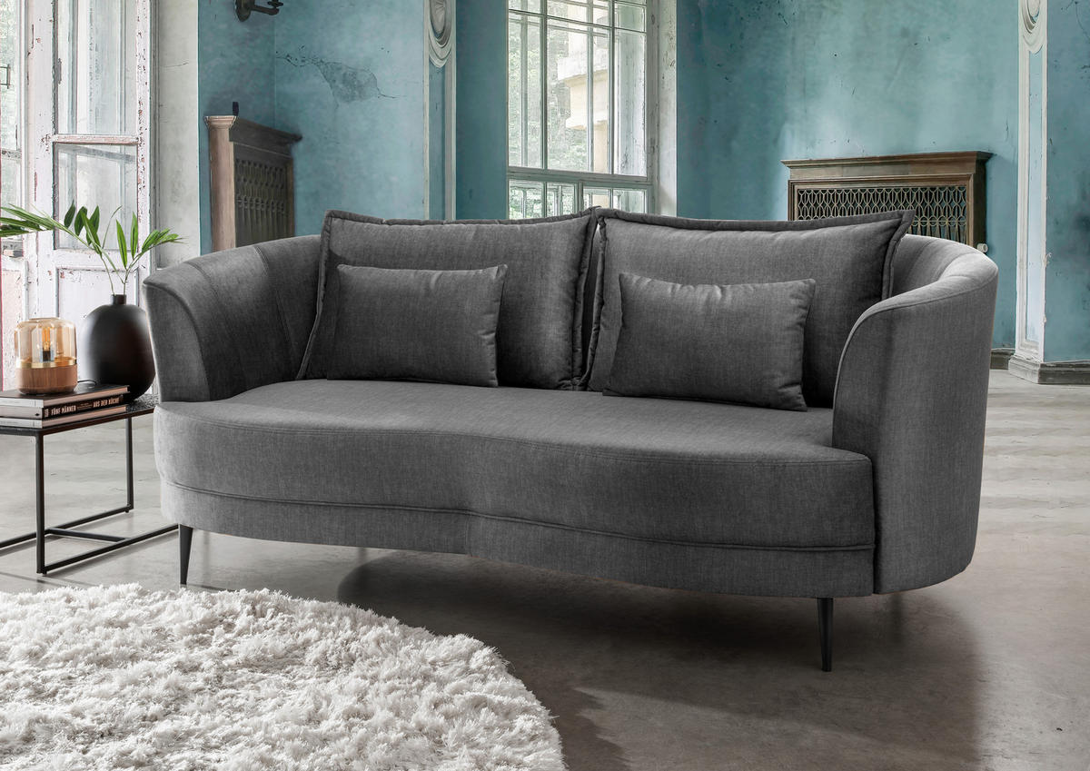 3-SITZER-SOFA in Velours Grau  - Schwarz/Grau, MODERN, Textil/Metall (209/85/101cm) - Livetastic