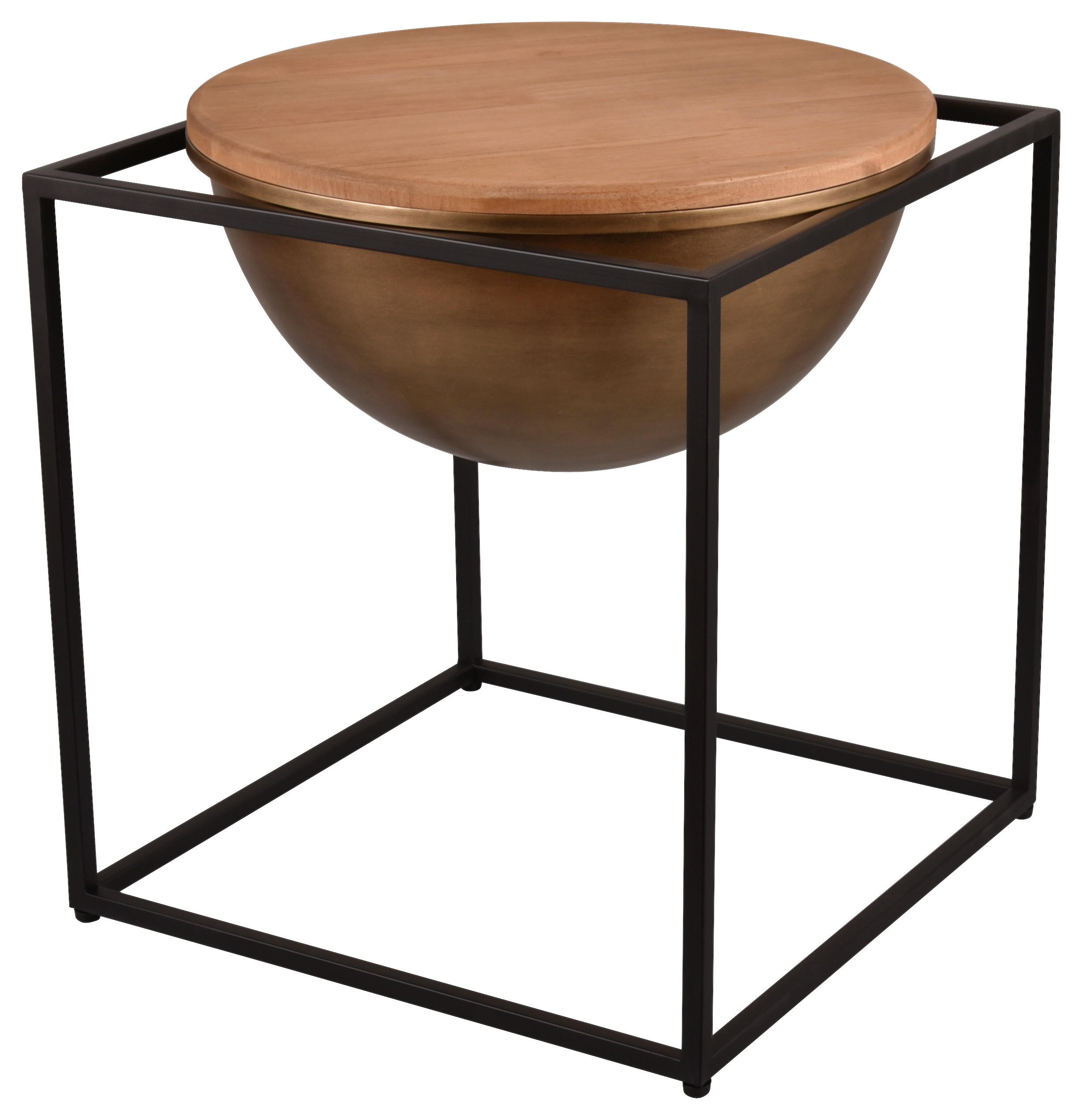 BEISTELLTISCH 53/53/55 cm Eiche massiv Naturfarben, Schwarz rund  - Schwarz/Naturfarben, MODERN, Holz/Metall (53/53/55cm)