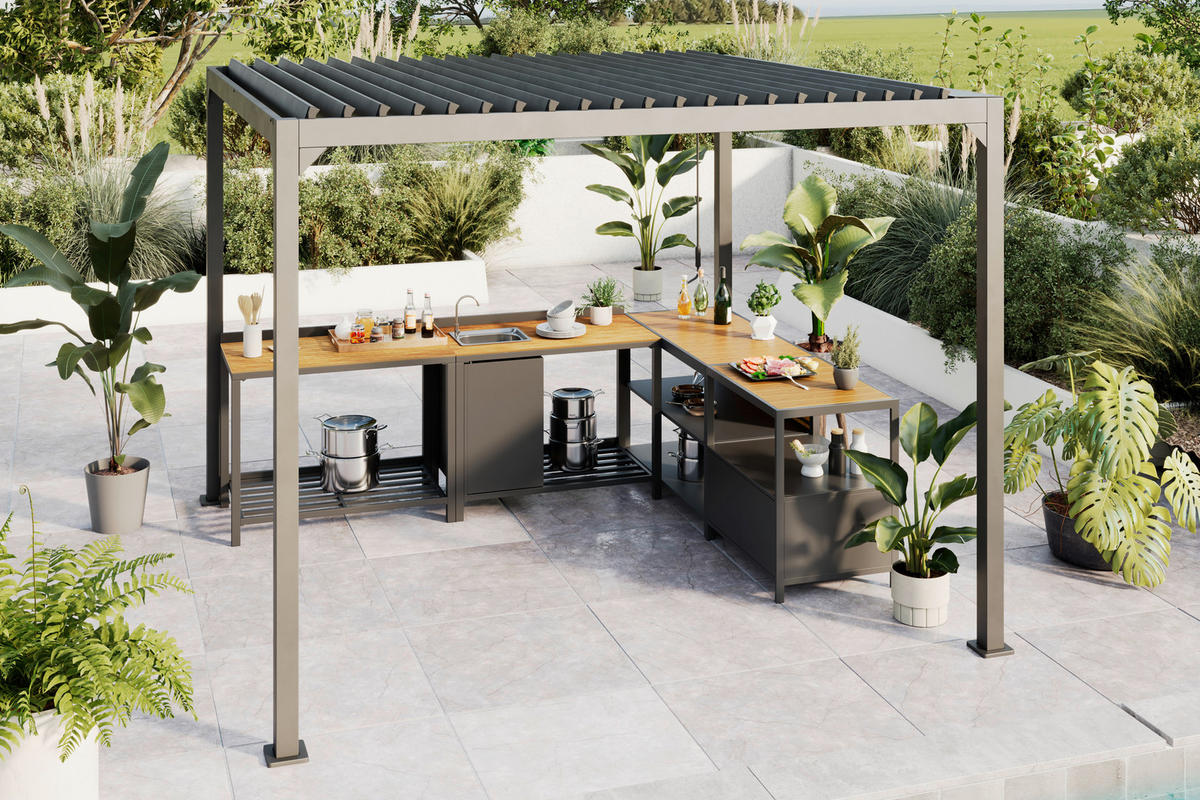 OUTDOORKÜCHE - Anthrazit/Naturfarben, MODERN, Kunststoff/Metall (110/90/61cm) - Ambia Garden