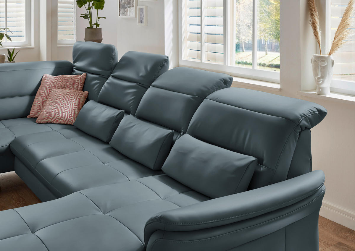 WOHNLANDSCHAFT in Echtleder Blaugrau  - Blaugrau/Schwarz, Design, Leder/Metall (206/336/181cm) - Beldomo Speed