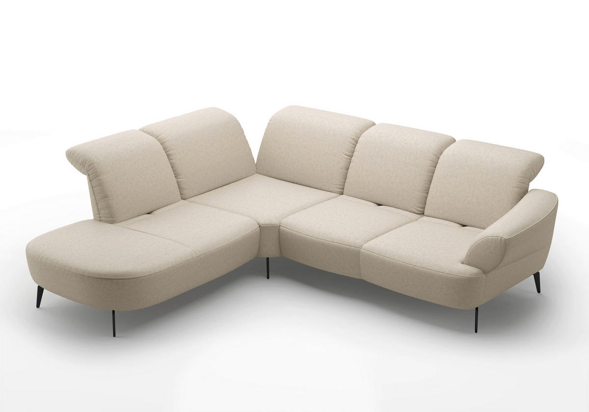 ECKSOFA in Flachgewebe Creme  - Creme/Schwarz, Modern, Textil/Metall (270/302cm) - Sit & More