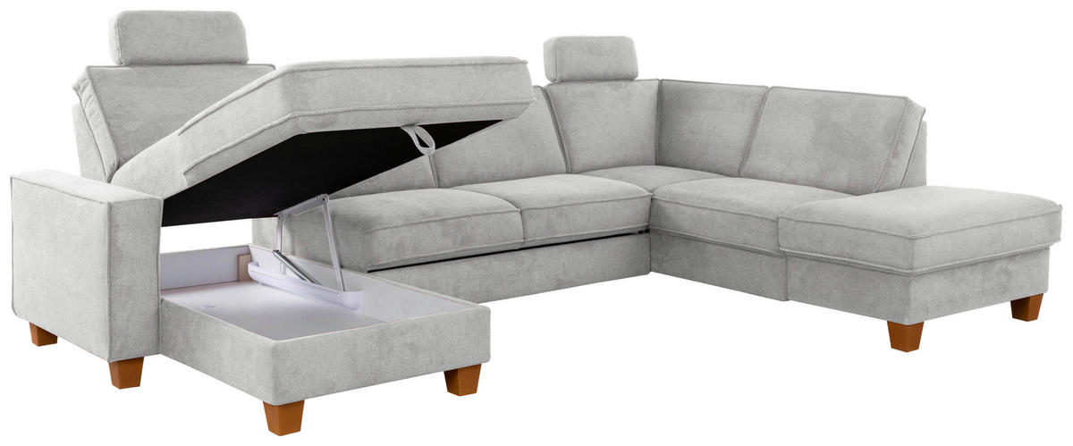 WOHNLANDSCHAFT in Flachgewebe Silberfarben  - Eichefarben/Silberfarben, Konventionell, Holz/Textil (161/309/213cm) - Sit & More