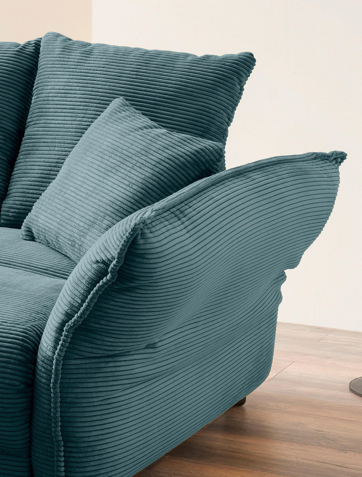BIGSOFA in Cord Petrol  - Chromfarben/Petrol, Modern, Kunststoff/Textil (242/71/90/131cm) - Livetastic