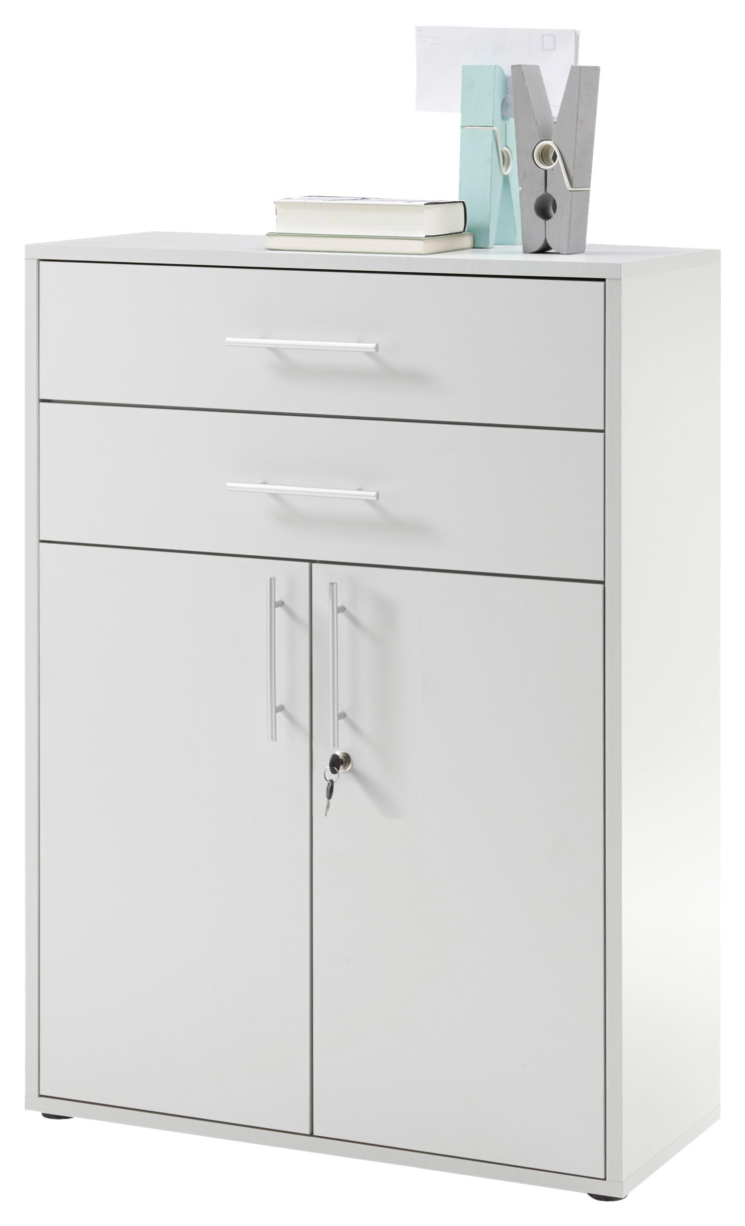 Thumbnail - Mid.you Aktenschrank, Hellgrau, Holzwerkstoff, 1 Fächer, 2 Schublade(n) Schubladen, 80x111x35 cm, abschließbar, Arbeitsz...