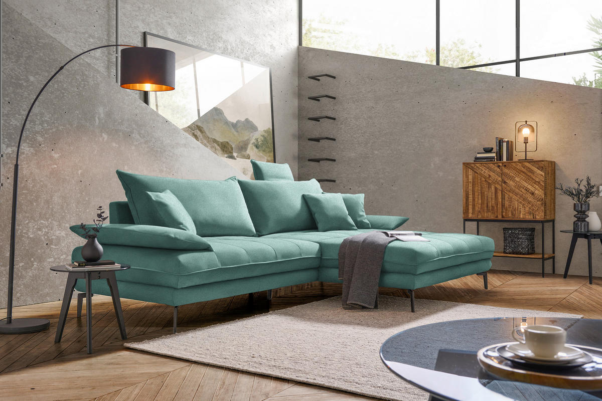 ECKSOFA in Mikrofaser Mintgrün  292/176 cm  - Schwarz/Mintgrün, MODERN, Textil/Metall (292/176cm) - Carryhome