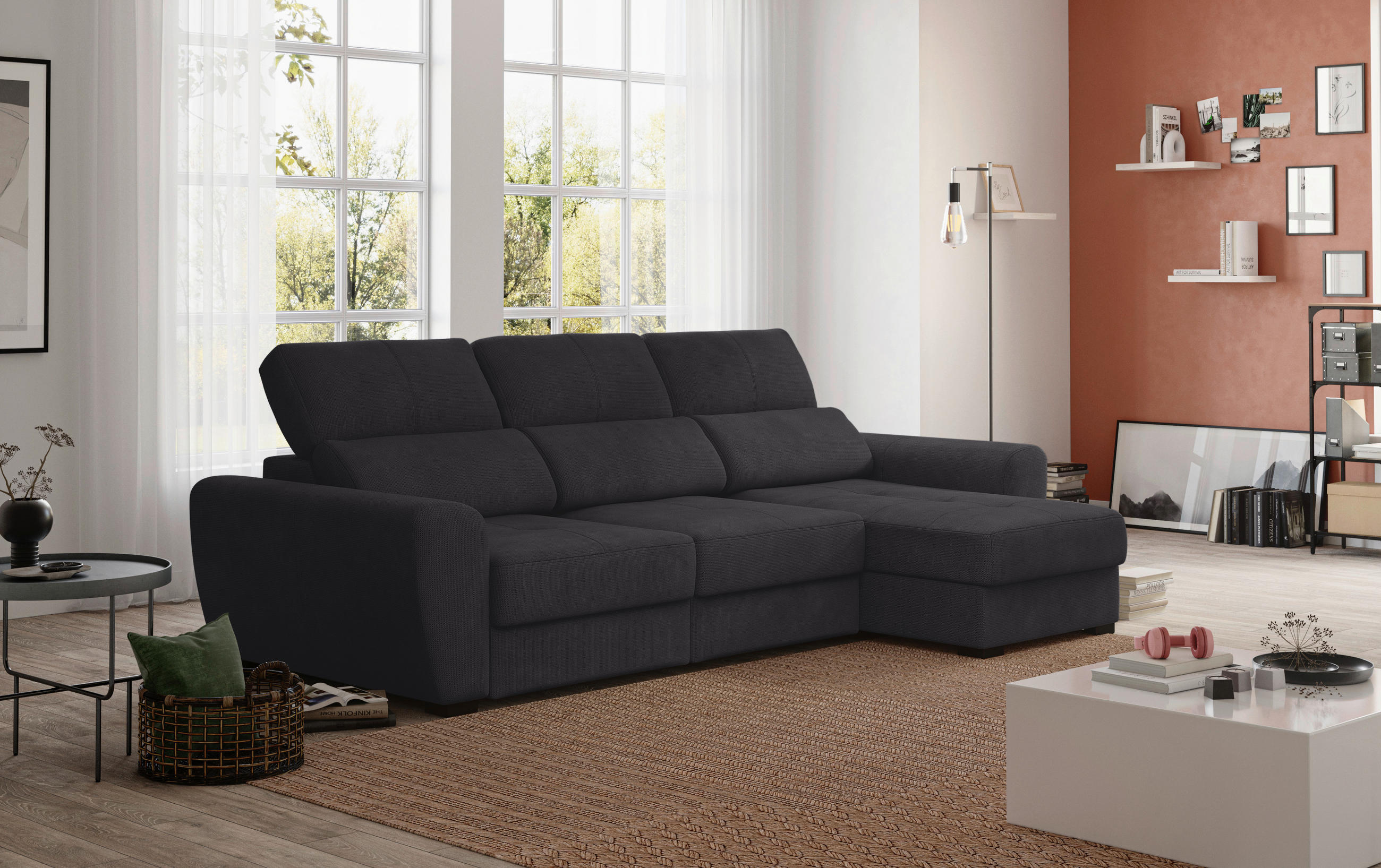ECKSOFA Schwarz Mikrofaser  - Schwarz, KONVENTIONELL, Kunststoff/Textil (285/177cm) - Carryhome