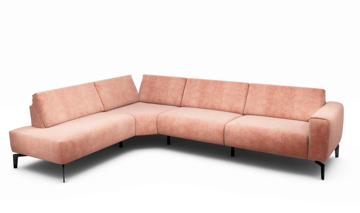 ECKSOFA Cosy Rosa Samt  - Schwarz/Rosa, Design, Textil/Metall (213/296cm) - SENSOO
