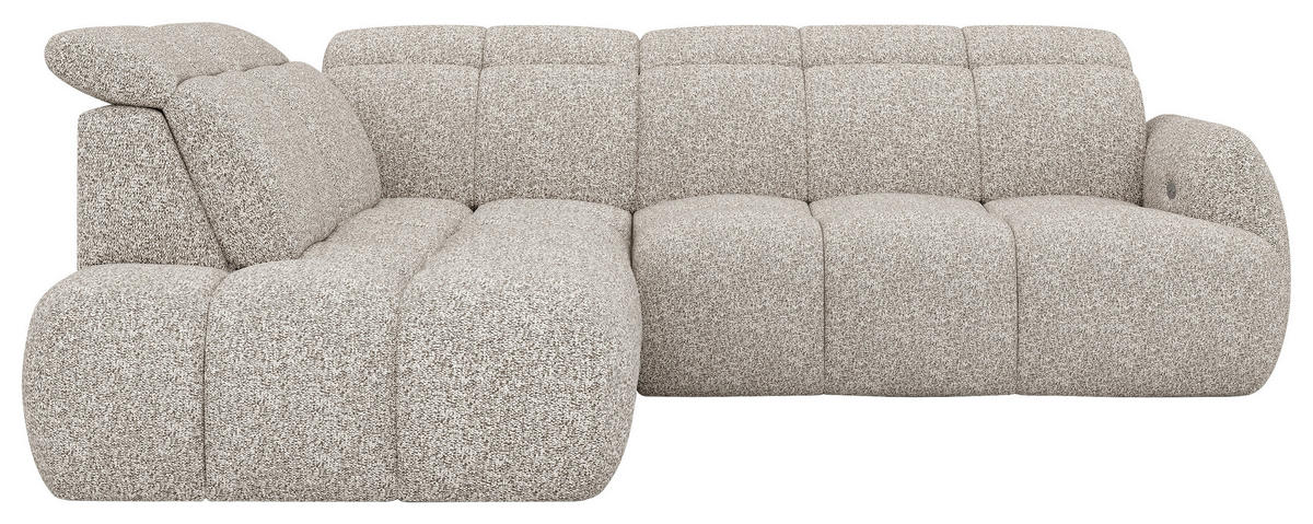 ECKSOFA Beige Webstoff Bettkasten, Schlaffunktion, Rücken echt, Kopfteilverstellung, Sitzvorzug  - Beige/Schwarz, Design, Kunststoff/Textil (230/275cm) - Welnova