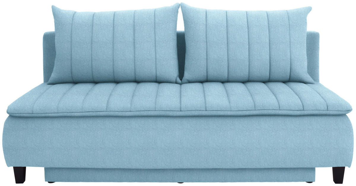 BOXSPRINGSOFA  mit Schlafen auf Sitzhöhe Webstoff Hellblau  - Schwarz/Hellblau, MODERN, Holz/Textil (208/102/96cm) - MID.YOU