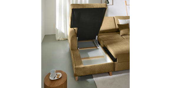 ECKSOFA Honig Flachgewebe Bettkasten, Schlaffunktion, Rücken echt, Kopfstütze, Liegefläche im Originalstoff  - Buchefarben/Honig, KONVENTIONELL, Holz/Textil (166/241cm) - Carryhome