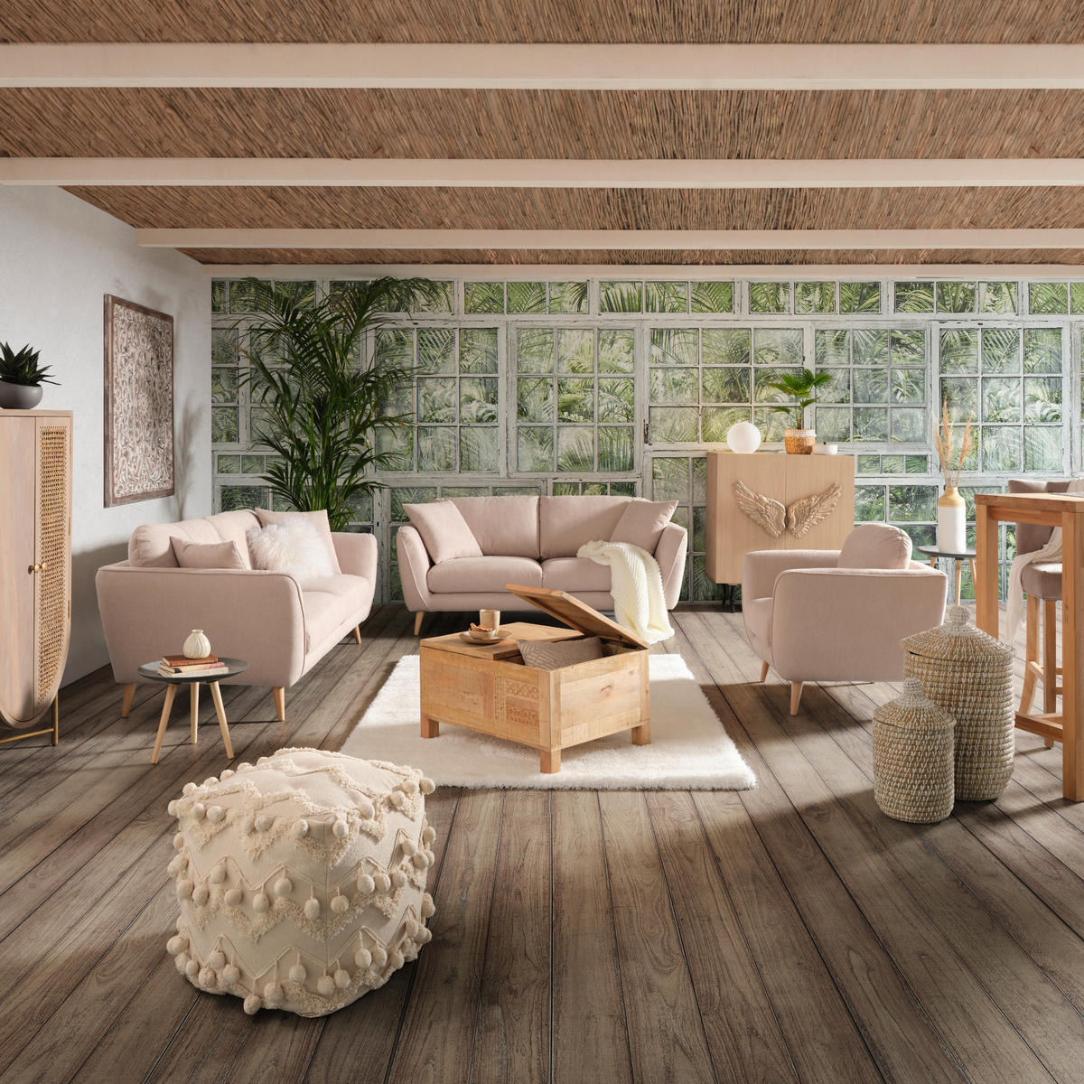 3-SITS SOFFA i flatväv beige  - beige/naturfärgad, Romantik / Lanthus, textil (215/70/47/97cm) - MID.YOU