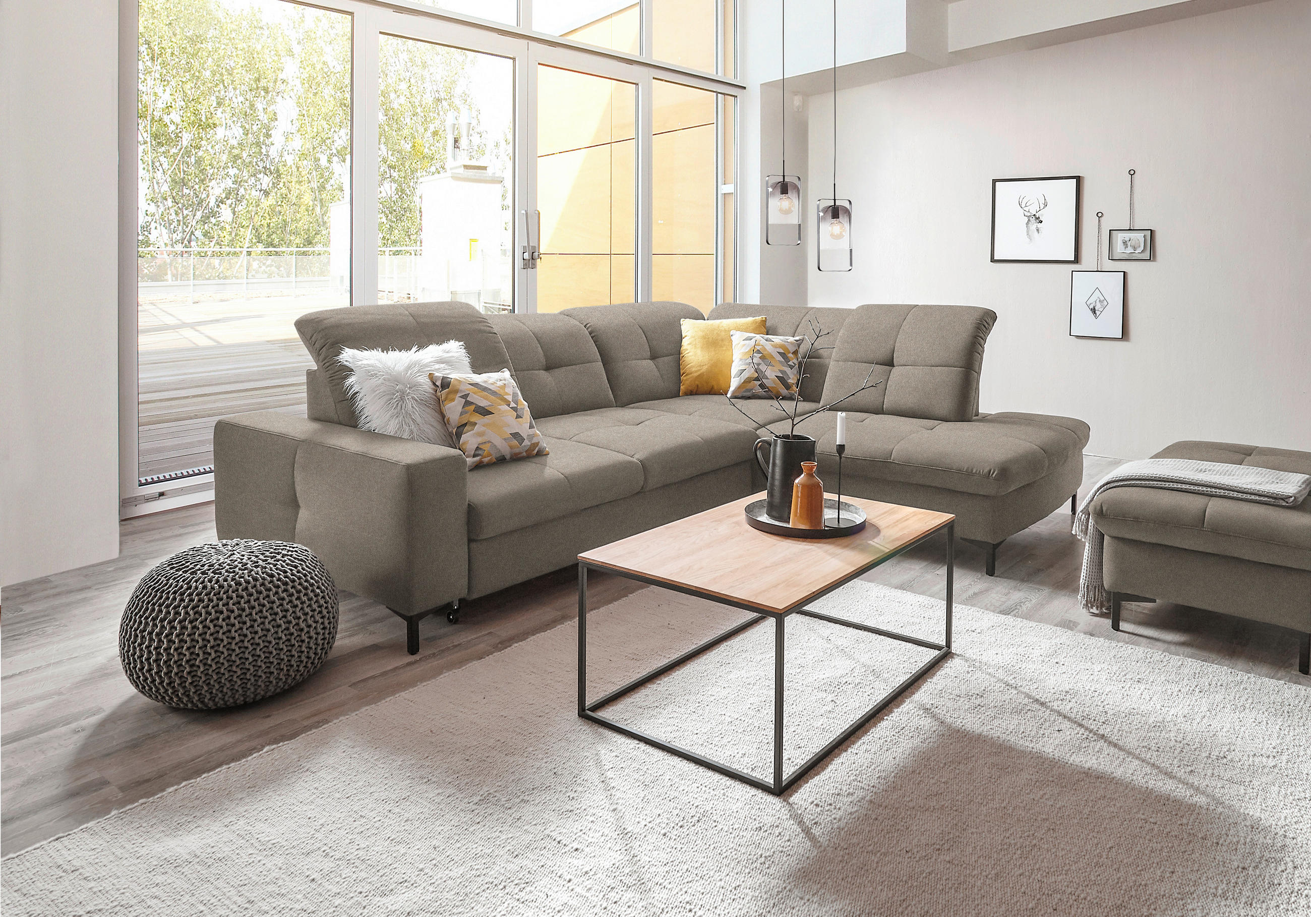 ECKSOFA in Chenille Hellbraun  - Hellbraun/Schwarz, Design, Textil/Metall (310/240cm) - Xora