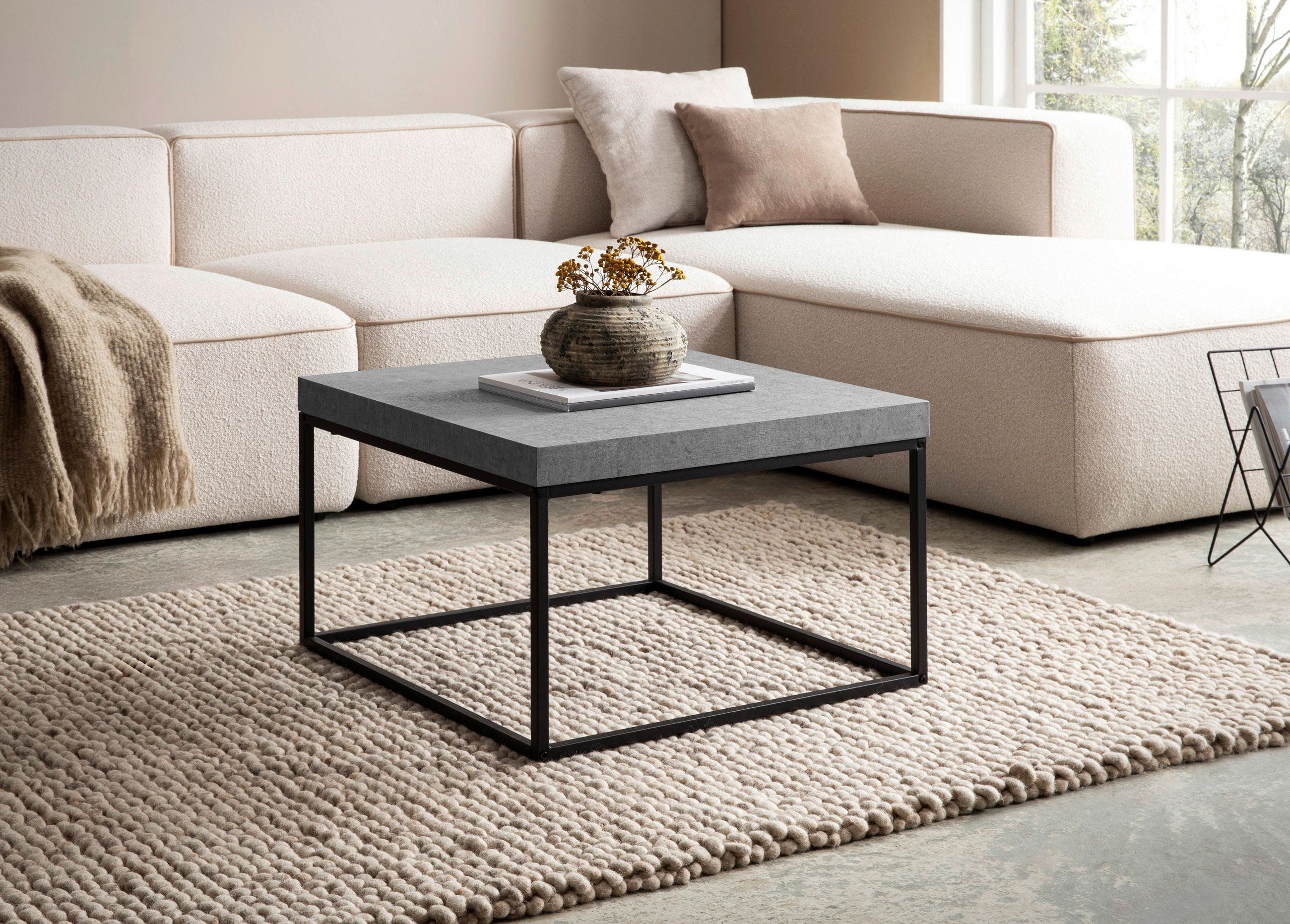 KONFERENČNÍ STOLEK, šedá, kompozitní dřevo, 60/60/38 cm - šedá/černá, Design, kov/kompozitní dřevo (60/60/38cm) - Livetastic