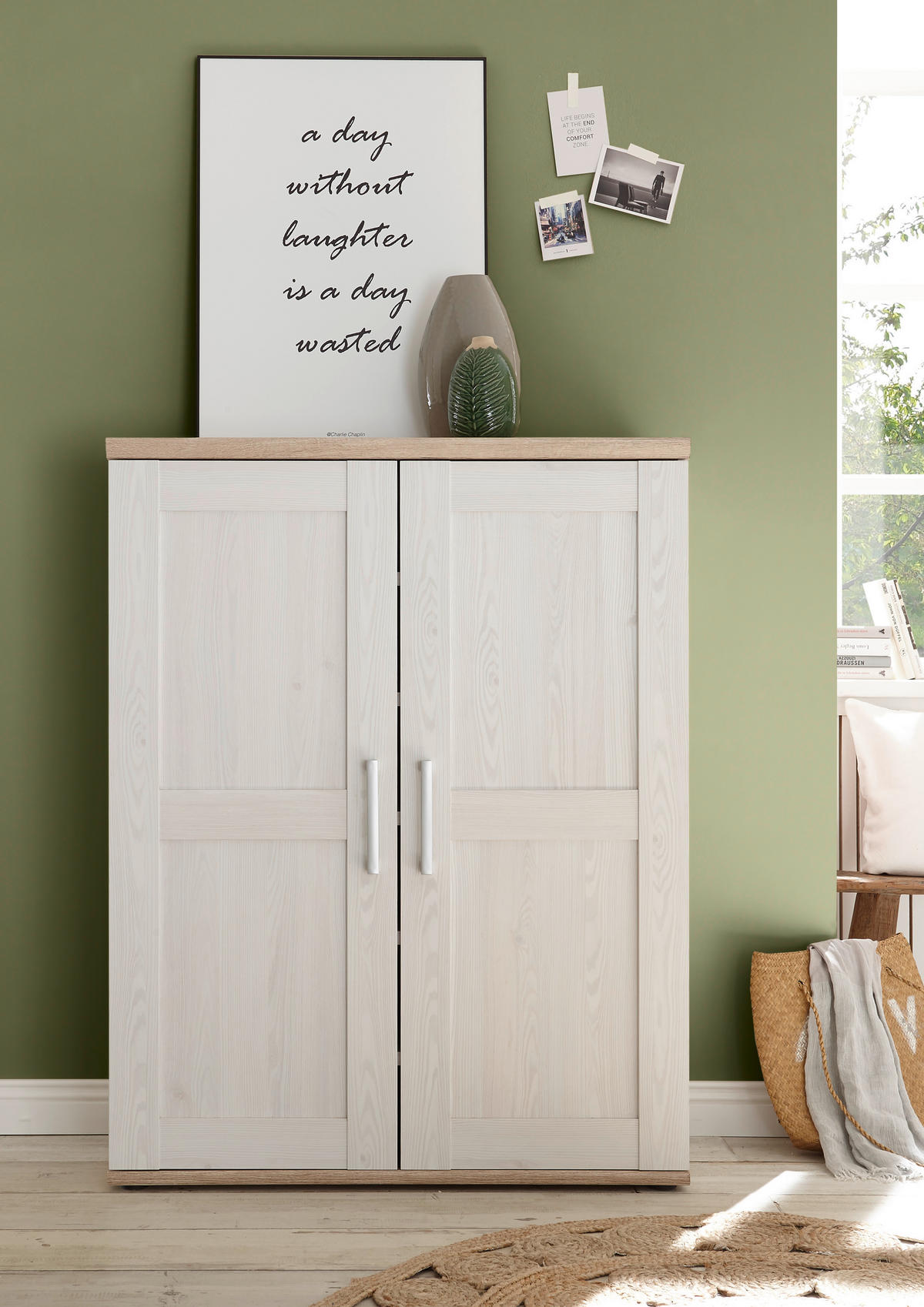 CIPŐSSZEKRÉNY - vörösfenyő/ezüst, Konventionell, műanyag/faalapú anyag (93/120/38cm) - Xora