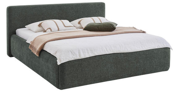 POLSTERBETT 180/200 cm,  in Grün, Bettkasten, Lattenroste,  - Birkefarben/Buchefarben, Design, Holz/Textil (180/200cm) - Xora