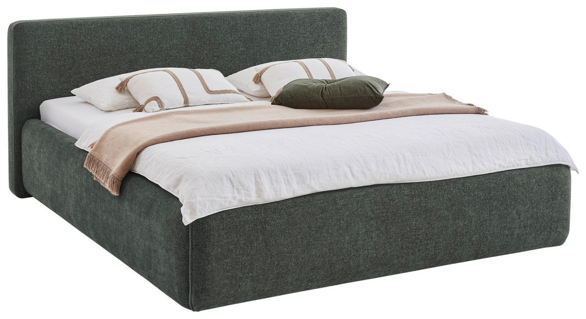 POLSTERBETT 180/200 cm,  in Grün, Bettkasten, Lattenroste,  - Birkefarben/Buchefarben, Design, Holz/Textil (180/200cm) - Xora