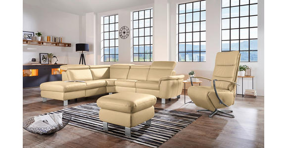 ECKSOFA in Echtleder Beige  - Beige/Alufarben, Design, Leder/Metall (242/271cm) - Cantus