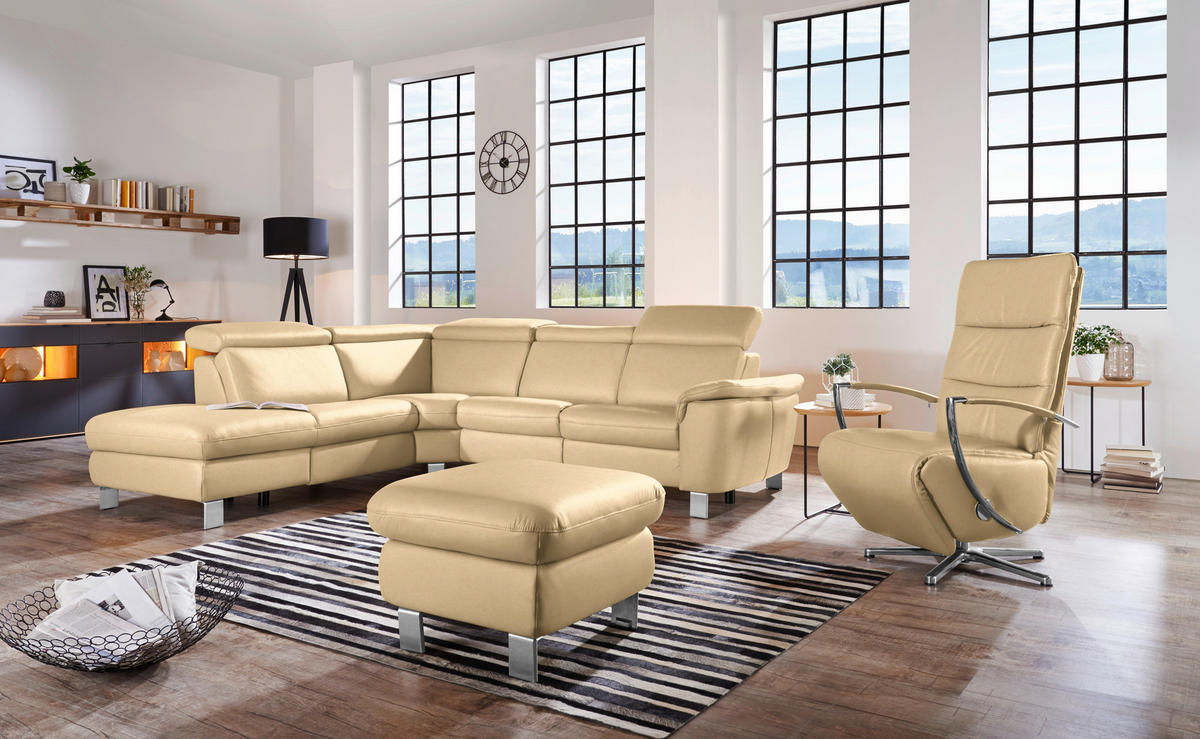 ECKSOFA in Echtleder Beige  - Beige/Alufarben, Design, Leder/Metall (239/271cm) - Cantus