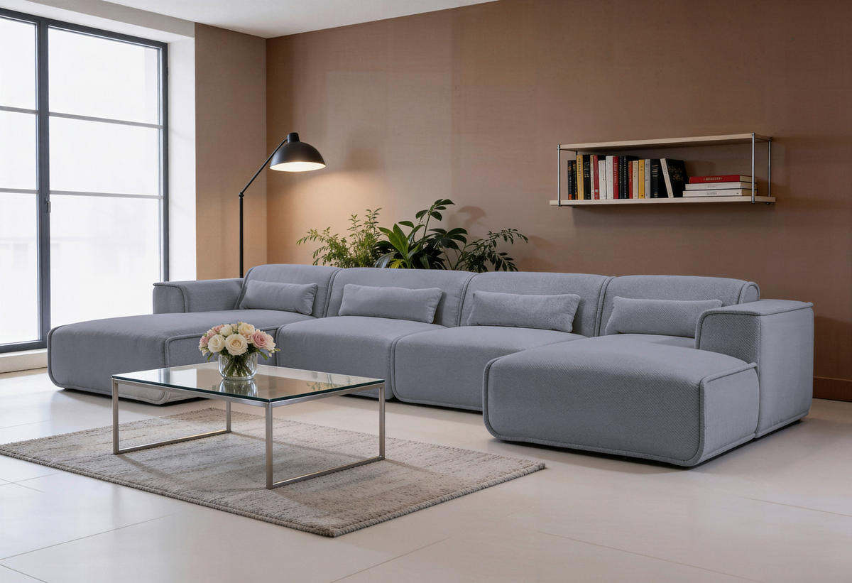 WOHNLANDSCHAFT LOMOCO MATEO Blaugrau Flachgewebe  - Blaugrau/Schwarz, Design, Kunststoff/Textil (165/386/165cm) - Lomoco