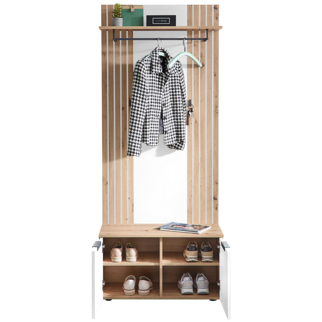 Thumbnail - Livetastic Garderobe Lagos, Eiche Artisan, Weiß, Holzwerkstoff, 80x44x38 cm, Garderobe, Garderoben-Sets & Serien, Garder...