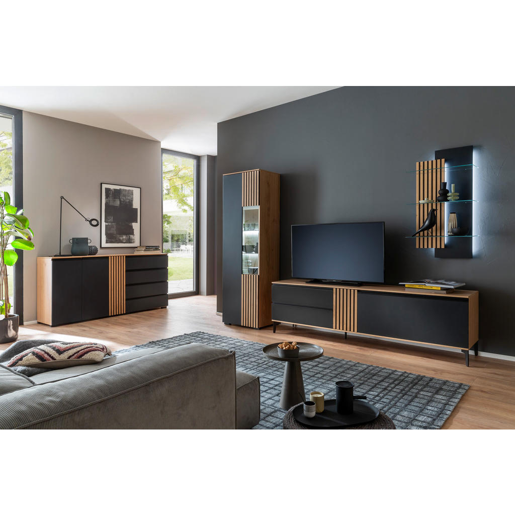Thumbnail - Moderano Sideboard, Anthrazit, Wildeiche, Metall, Wildeiche, furniert, 4 Fächer, 4 Schubladen, 187x92x45 cm, Typenauswah...
