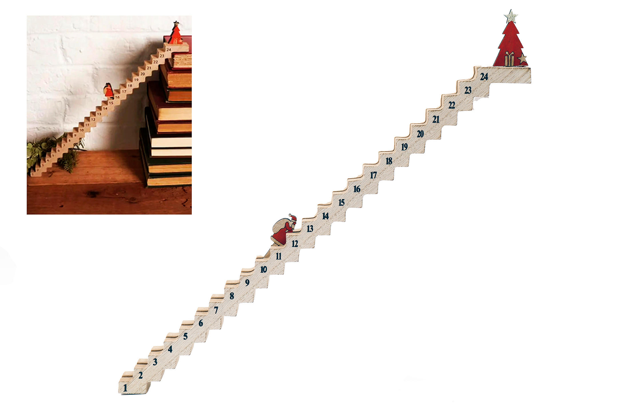 ADVENTNÍ KALENDÁŘ - bílá/červená, Basics, přírodní materiály (4/40/2,5cm)