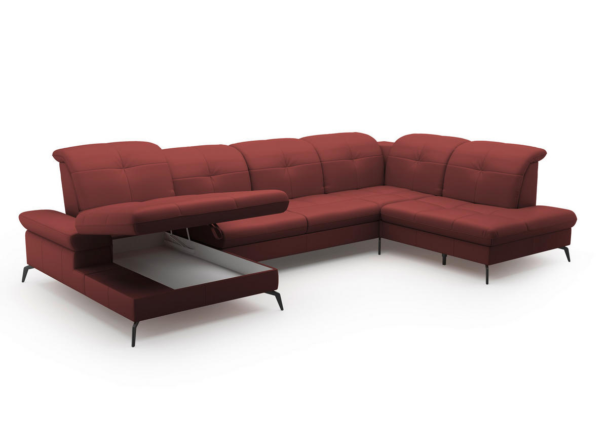 WOHNLANDSCHAFT in Echtleder Rotbraun  - Rotbraun/Schwarz, Konventionell, Leder/Metall (185/357/231cm) - Sit & More