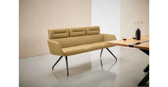 SITZBANK 200/91/70 cm Echtleder Schwarz, Karamell  - Karamell/Schwarz, Design, Leder/Metall (200/91/70cm) - Dieter Knoll