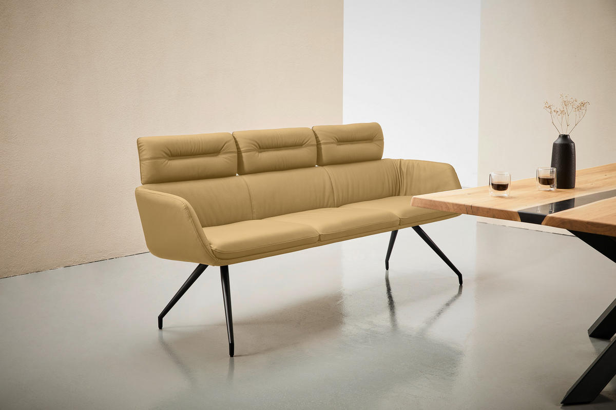 SITZBANK 200/91/70 cm Echtleder Karamell, Schwarz  - Karamell/Schwarz, Design, Leder/Metall (200/91/70cm) - Dieter Knoll