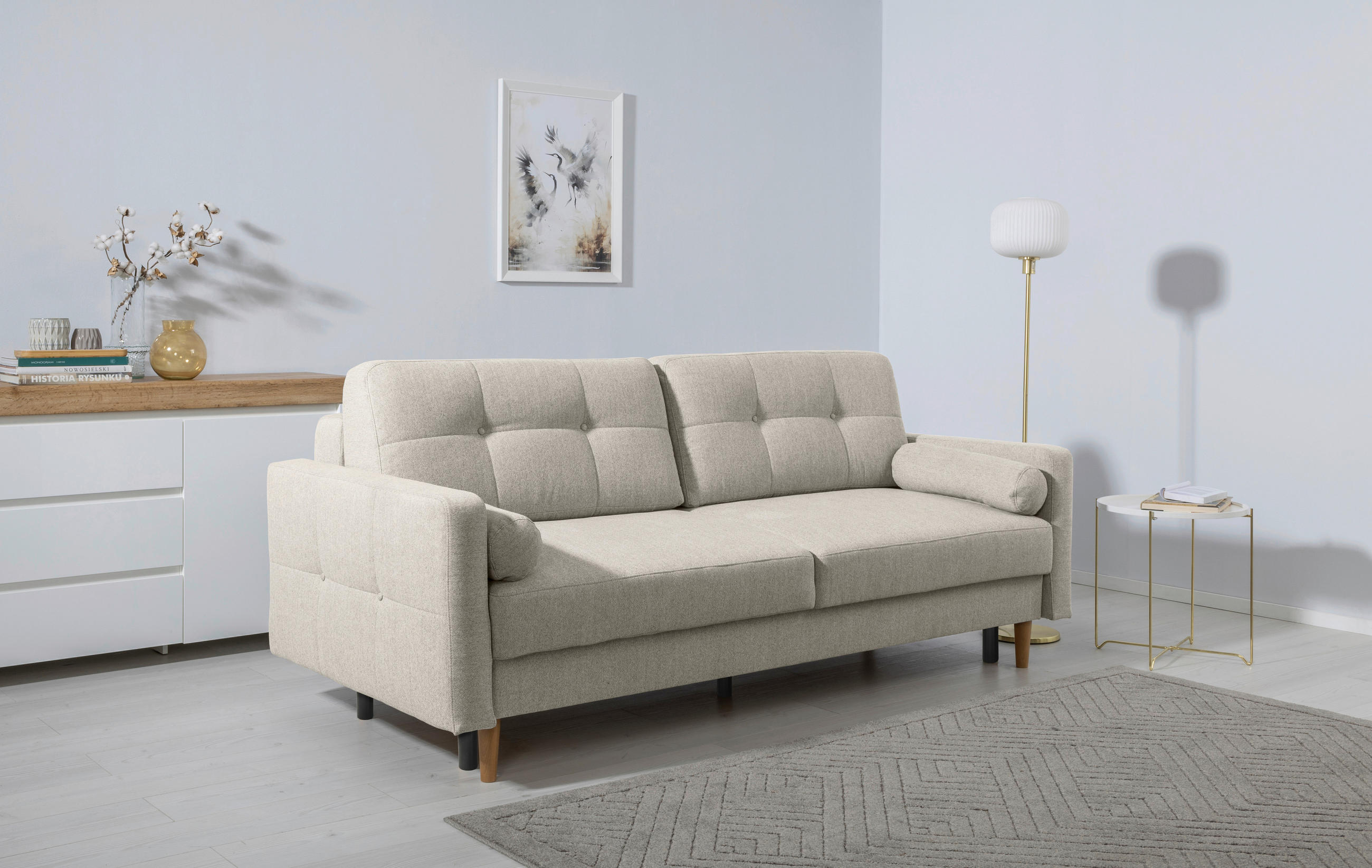 SCHLAFSOFA in Hellgrau - Buchefarben/Hellgrau, Design, Holz/Textil (222/93/99cm) - MID.YOU