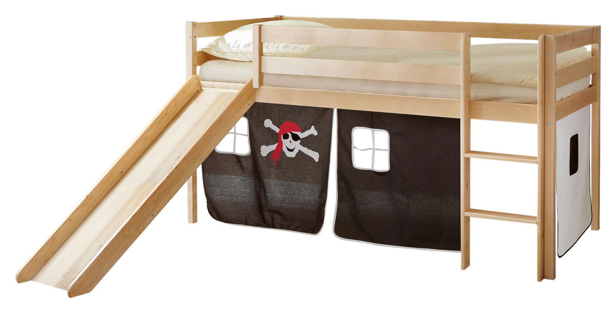 SPIELBETT Kiefer massiv 90/200 cm Schwarz, Weiß, Kieferfarben  - Schwarz/Weiß, Natur, Holz (90/200cm) - MID.YOU