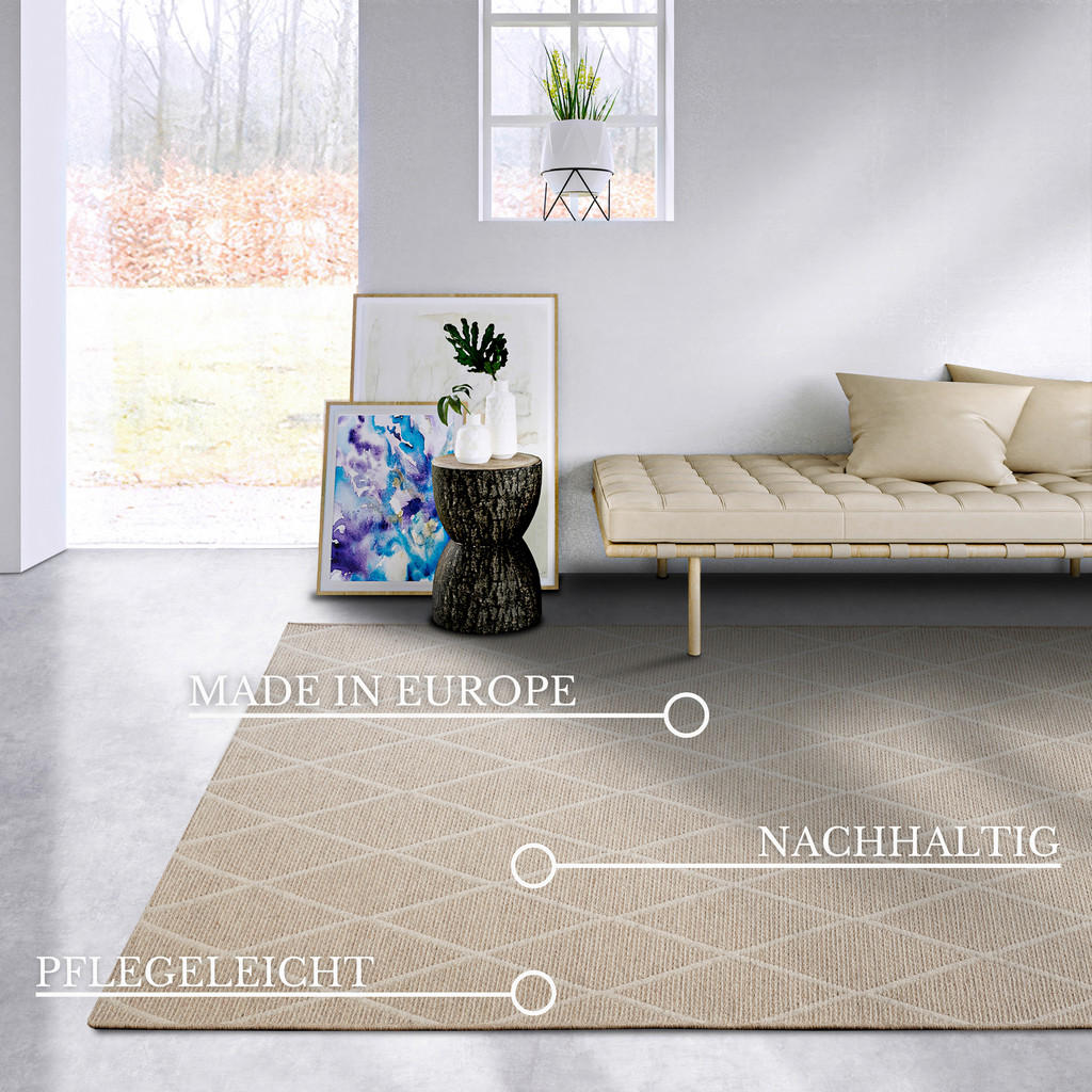 Thumbnail - Villeroy & Boch Webteppich Kollektion 1843, Beige, Textil, Raute, rechteckig, 160x230 cm, Oeko-Tex® Standard 100, für Fu...