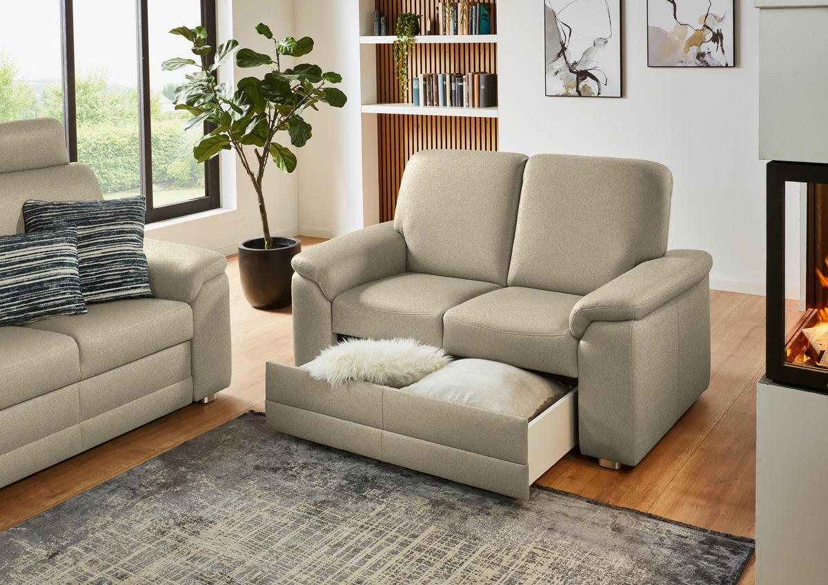 2-SITZER-SOFA Chenille Sandfarben  - Sandfarben/Alufarben, Konventionell, Textil/Metall (156/96/89cm) - Beldomo Comfort