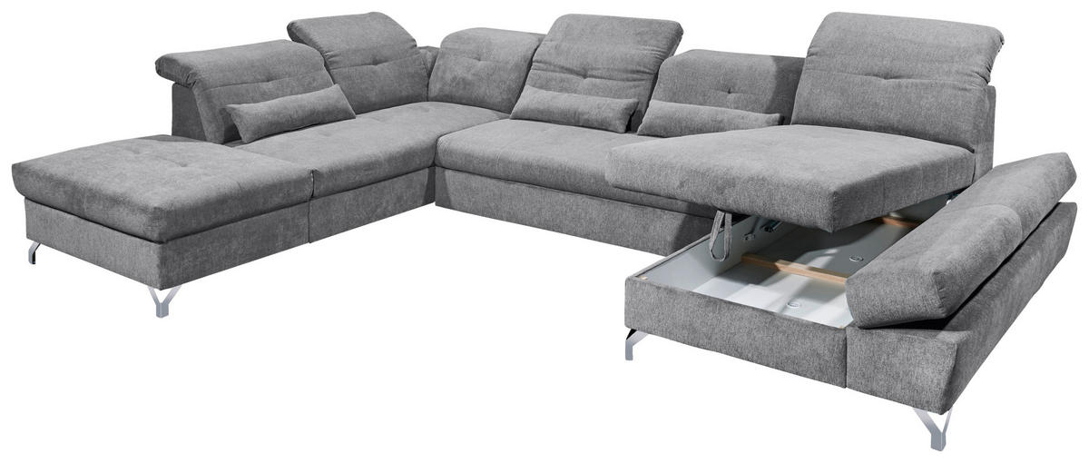 SOFFA i mikrovelour mörkgrå  - mörkgrå/silver, Modern, metall/textil (245/350/168cm) - MID.YOU