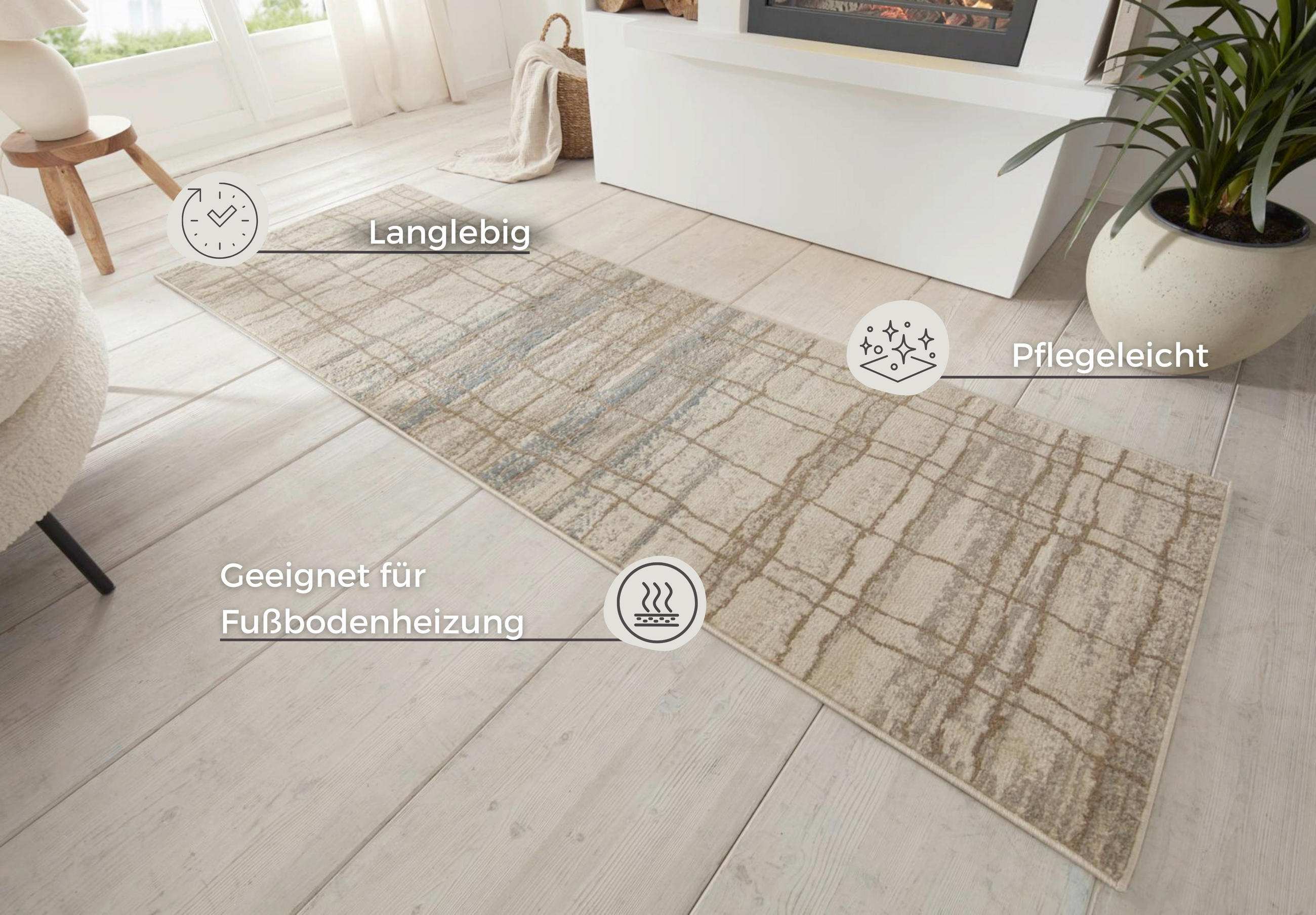 LÄUFER 80/200 cm Terrain  - Blau/Creme, Basics, Kunststoff/Textil (80/200cm)