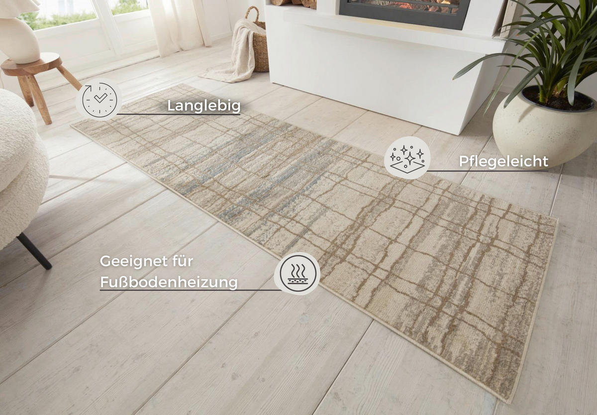 LÄUFER 80/200 cm Terrain  - Blau/Creme, Basics, Kunststoff/Textil (80/200cm)