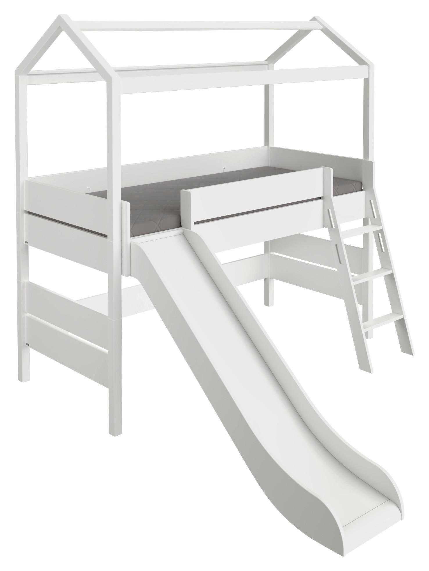 HAUSBETT Rutsche, Leiter, Absturzsicherung 90/200 cm  - Weiß, Design, Holz (90/200cm) - Paidi
