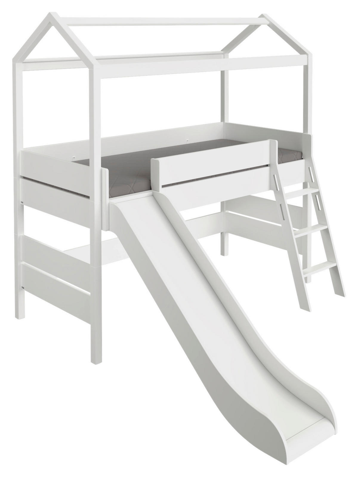 HAUSBETT Rutsche, Leiter, Absturzsicherung 90/200 cm  - Weiß, Design, Holz (90/200cm) - Paidi