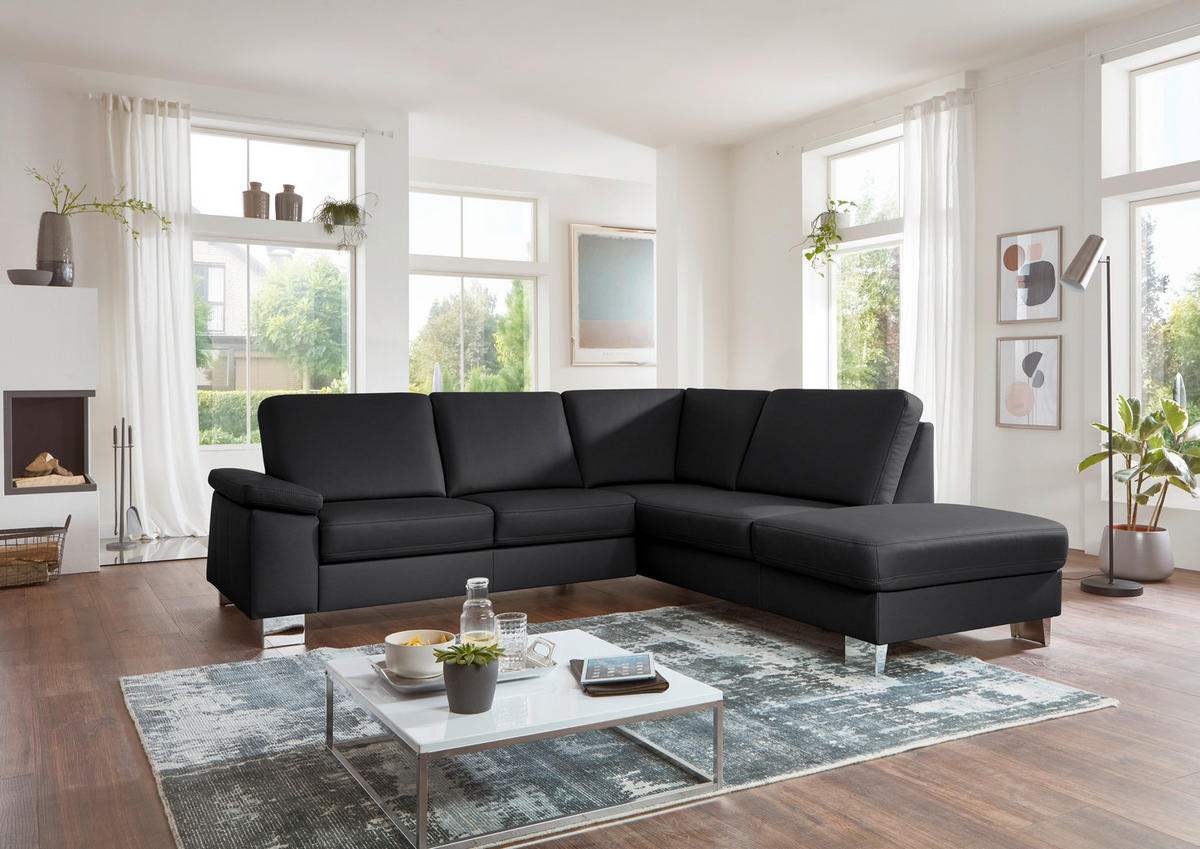 ECKSOFA  in Echtleder Anthrazit  248/235 cm  - Anthrazit/Alufarben, Design, Leder/Metall (248/235cm) - Beldomo Premium