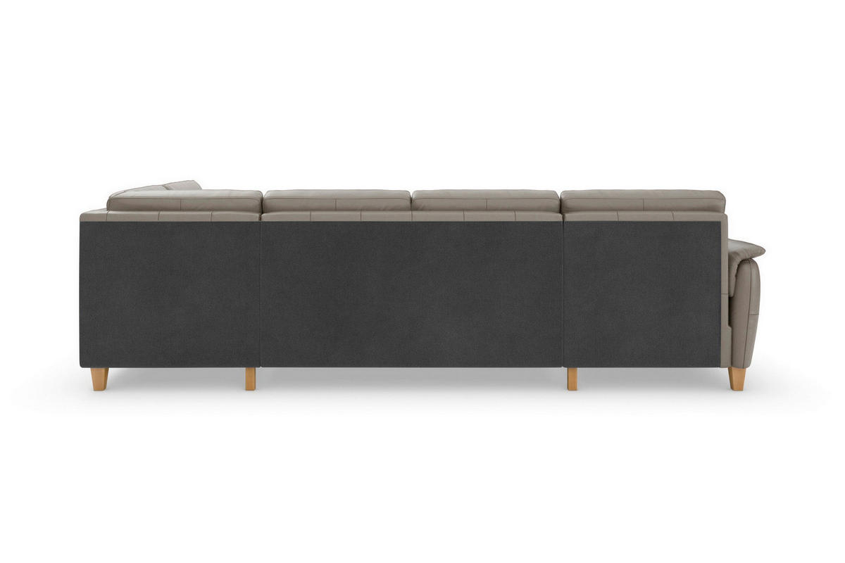WOHNLANDSCHAFT PALMERA E Grau Echtleder  - Eichefarben/Grau, Basics, Leder/Holz (163/308/212cm) - Sit & More