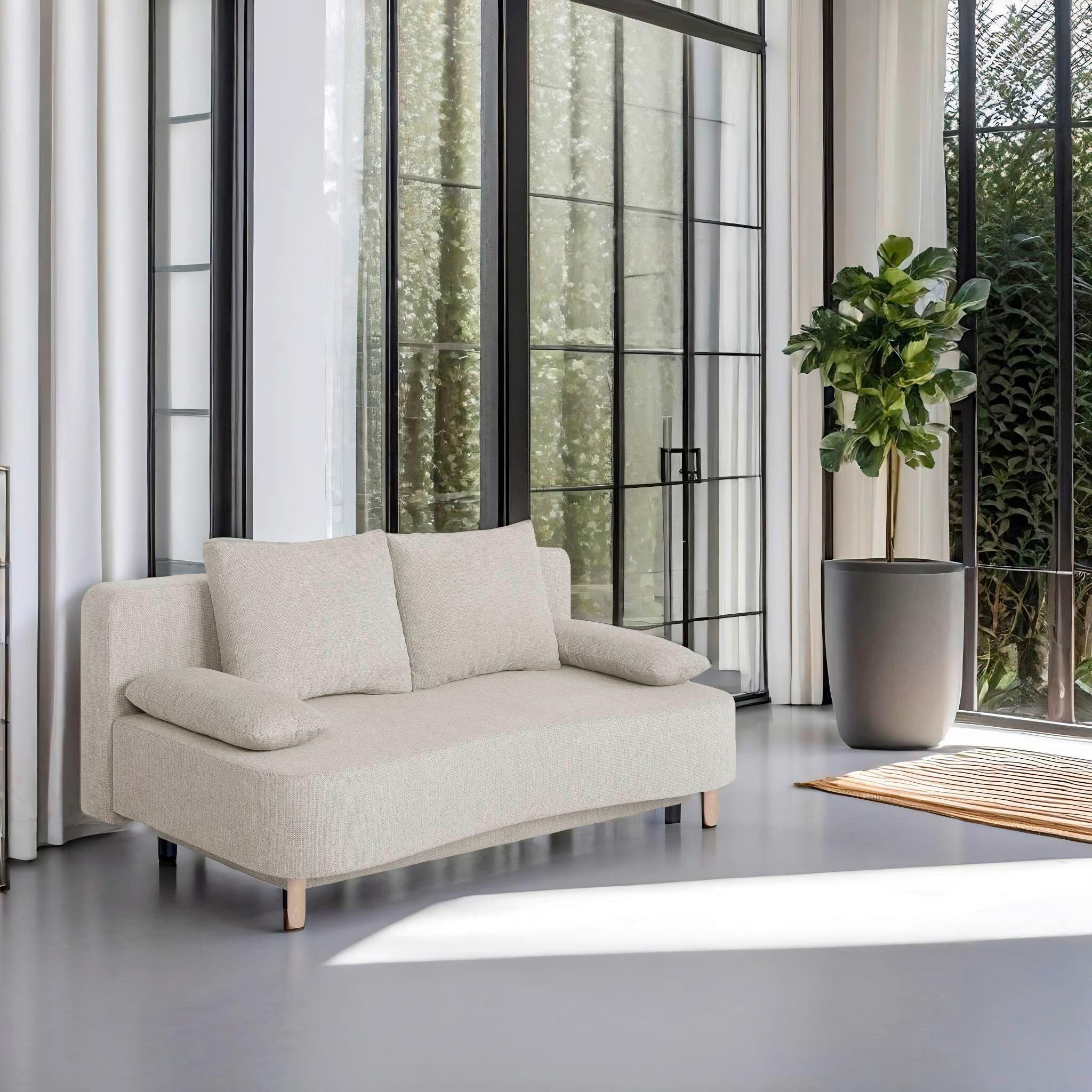 SCHLAFSOFA  mit Webstoff Beige  - Beige/Buchefarben, Design, Holz/Kunststoff (193/86/85cm) - P & B